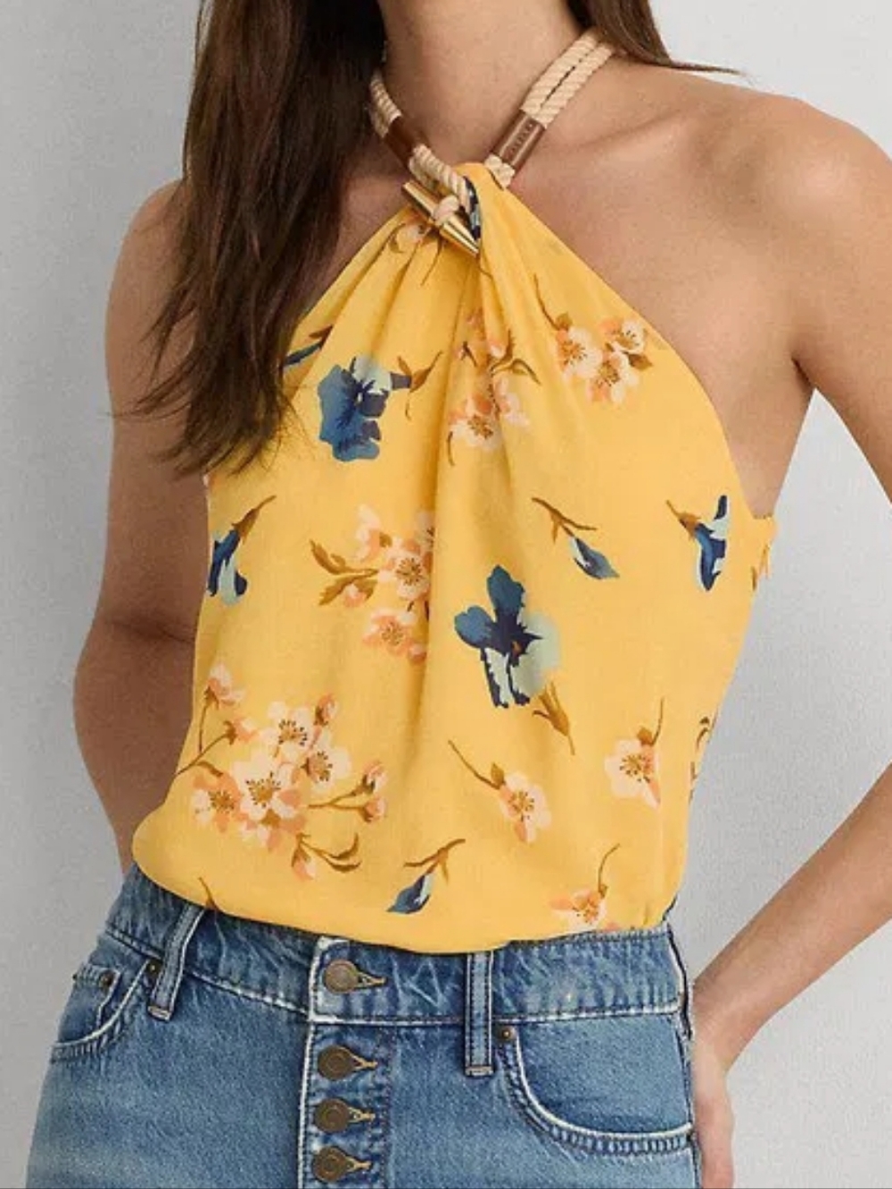 LAUREN RALPH LAUREN
Floral Crinkle Georgette Halter Top Size XL New Without Tags